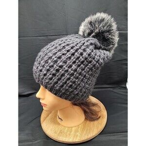Womens Kyi Kyi Canada Wool Blend Knit Beanie Hat Grey One Size